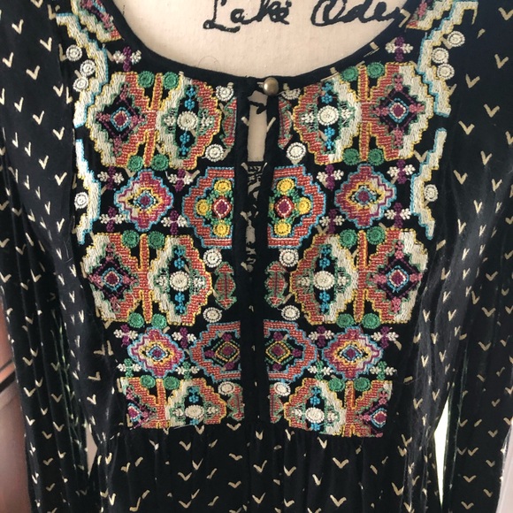 Sundance Black and White Embellished Tie Front Long Sleeve Blouse - Picture 3 of 7